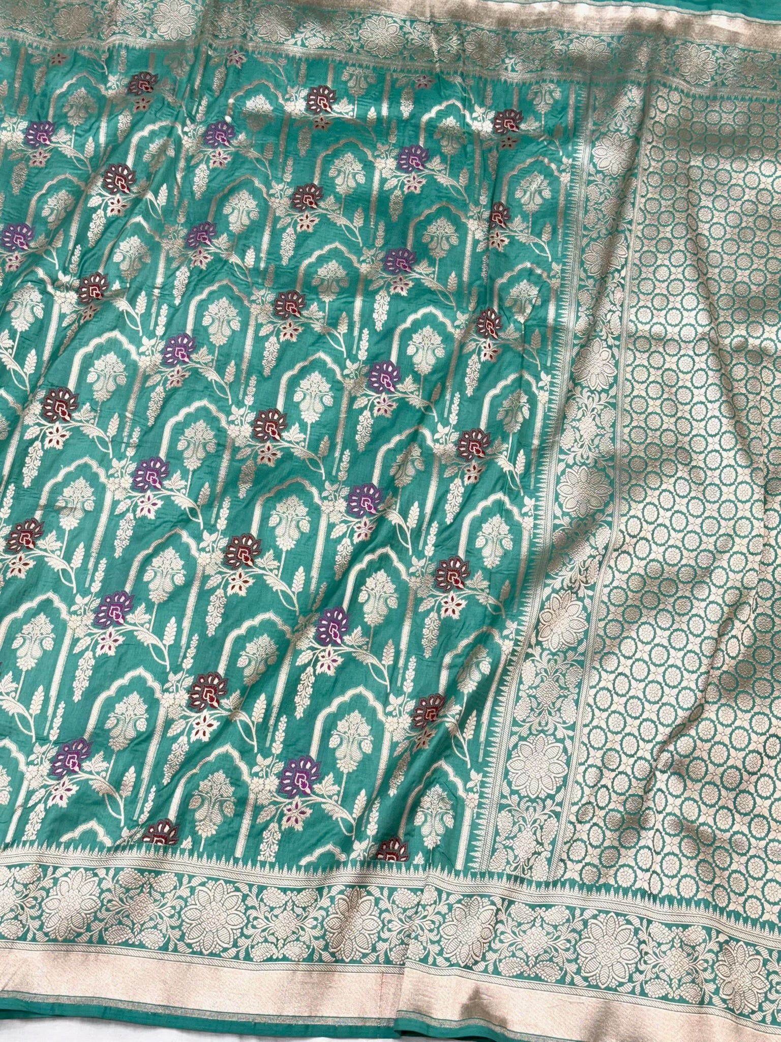 Sea Green Banarasi Handloom Saree | Pure Katan Mulberry Silk Meenakari Saree