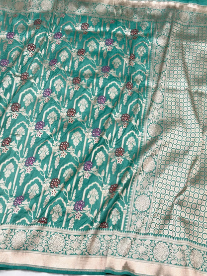 Sea Green Banarasi Handloom Saree | Pure Katan Mulberry Silk Meenakari Saree