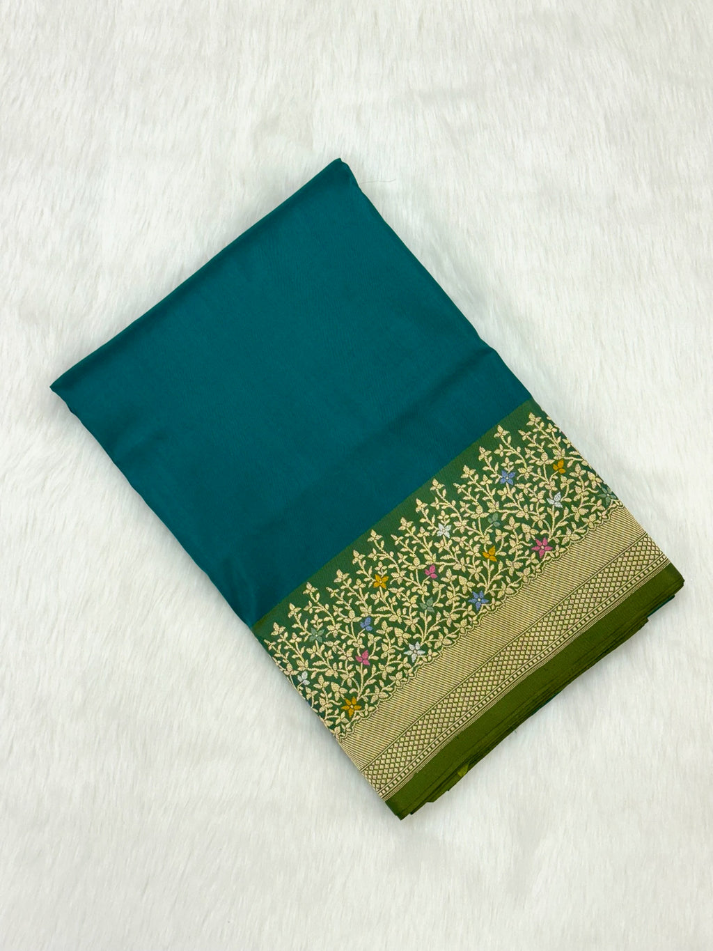 Teal Green Katan Silk Pure Handwoven Saree