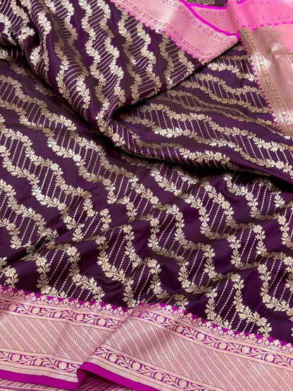 Wine Pure Mulberry Silk & Pure Katan Silk Handloom Banarasi Silk Saree