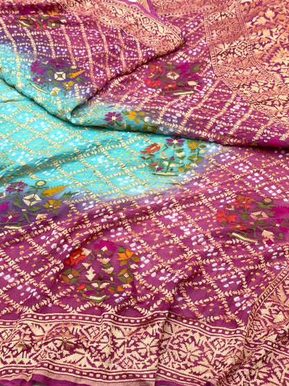 Pink Pure Chiffon Georgette Handloom Banarasi Saree - Pure Banarasi Bandhej Saree