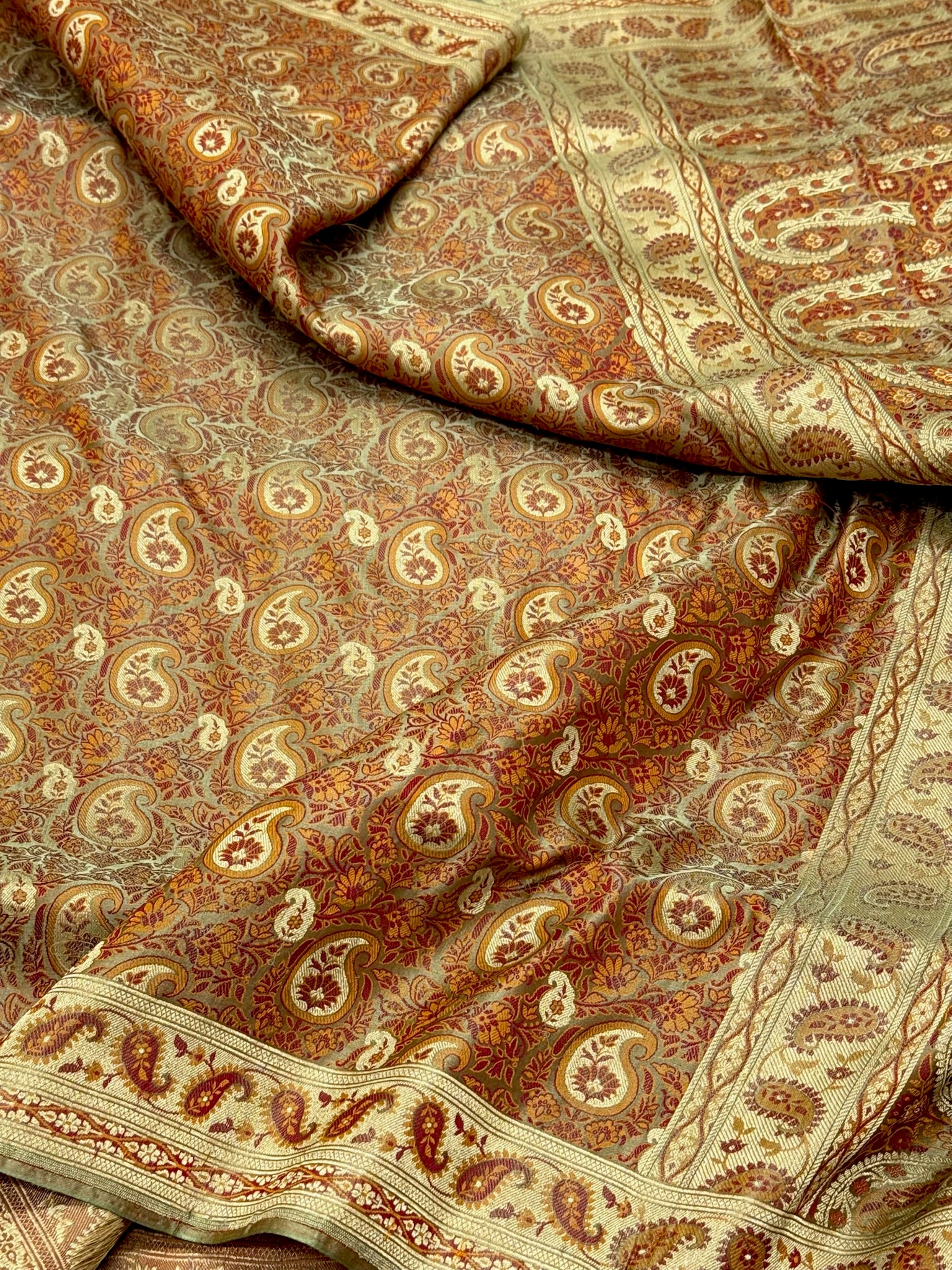 Sage Green Pure Satin Silk Handwoven Banarasi Saree |Tanchoi|