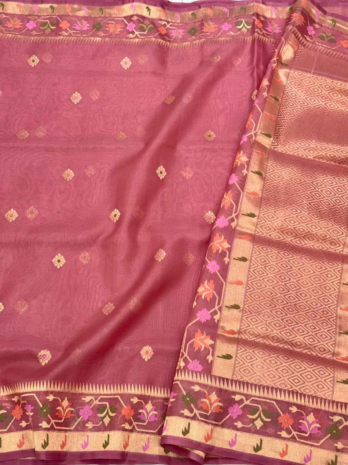 Mauve Pink 100% Pure Kora Silk Handwoven | Kadhwa Ektara Weave | Banarasi Saree