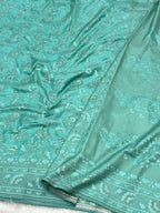 Aqua Green Pure Katan Silk Jamdani Ektara Handwoven Banarasi Saree