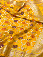 Yellow Pure Mulberry Chiniya Silk Meenakari  Banarasi Saree- Lightweight