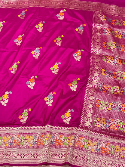 Rani Pink Pure Katan Silk & Pure Mulberry Silk | Kadhwa Technique | Handwoven Banarasi Saree