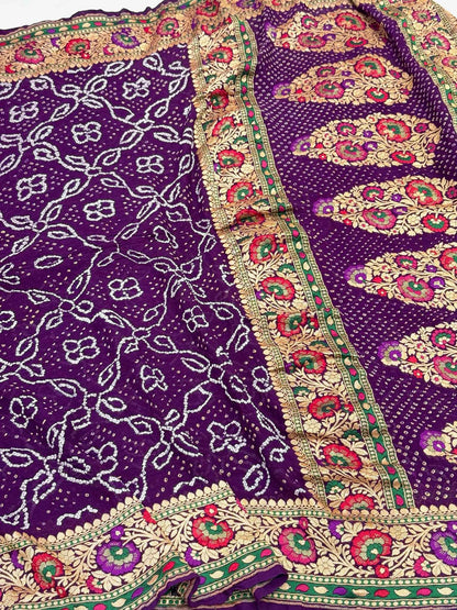 Purple Pure Chiffon Georgette Handwoven Banarasi Saree- Bandhej