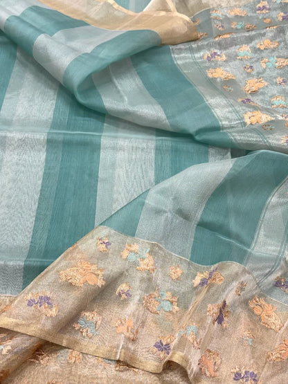 Green Pure Kora Organza Silk Handwoven Banarasi Saree