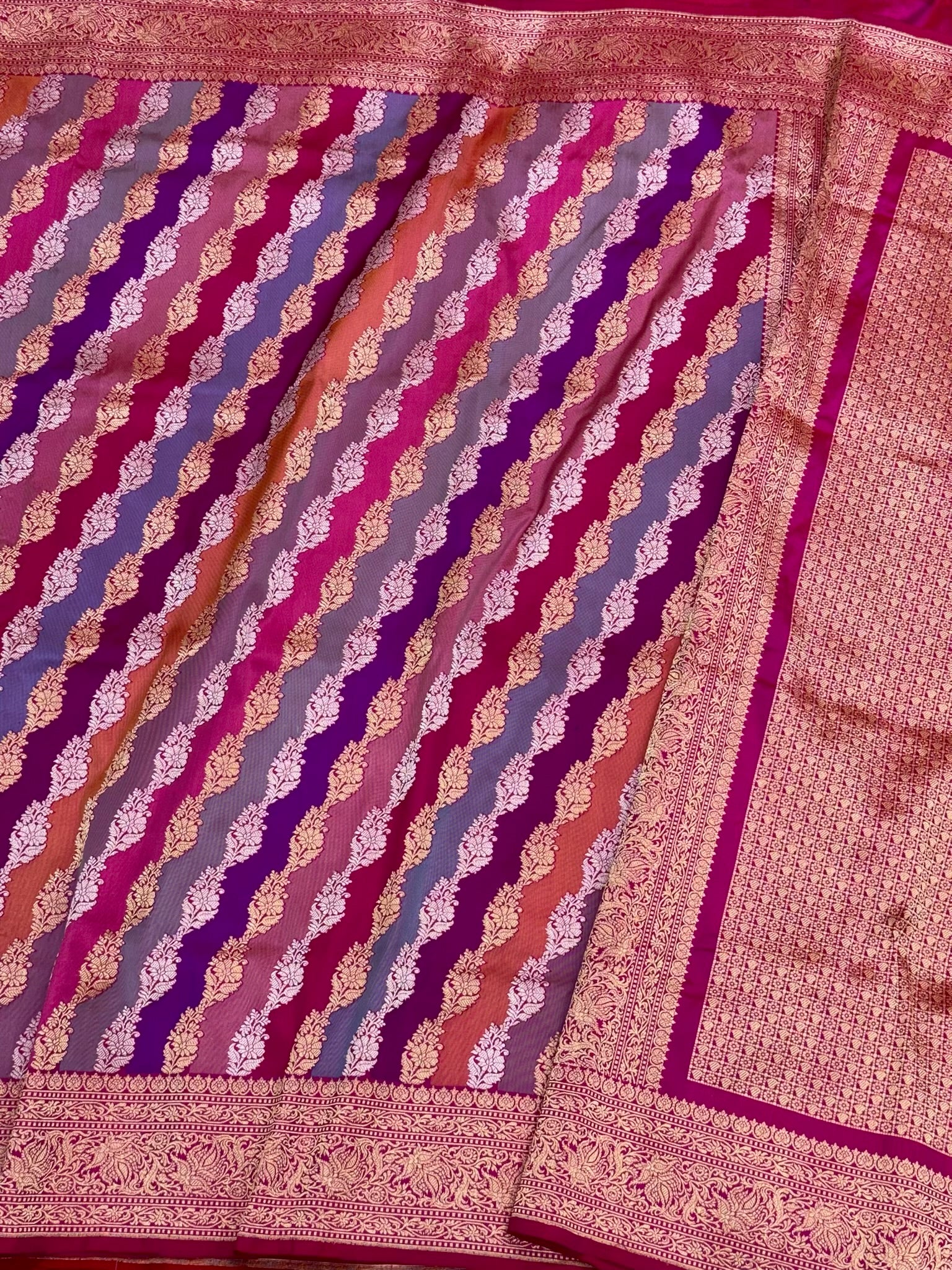Rani Pink Pure Mulberry Katan Silk Handwoven Banarasi Rangkaat Saree With Authentic Kadhwa Technique