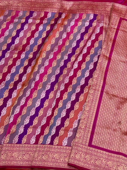 Rani Pink Pure Mulberry Katan Silk Handwoven Banarasi Rangkaat Saree With Authentic Kadhwa Technique