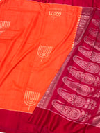 Orange Pure Mulberry Muga And Satin Silk Banarasi Saree - lightweight soft drape