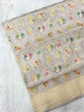 White Katan Tissue Pure Handwoven Saree