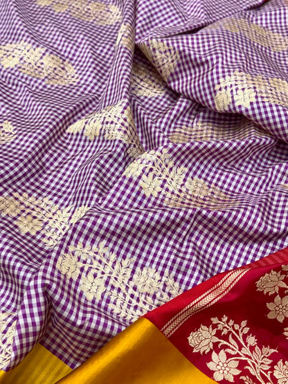 Purple Handwoven Pure Banarasi Saree 100% Pure Mulberry Katan Silk | Kadhwa Technique | Modern Banarasi Saree