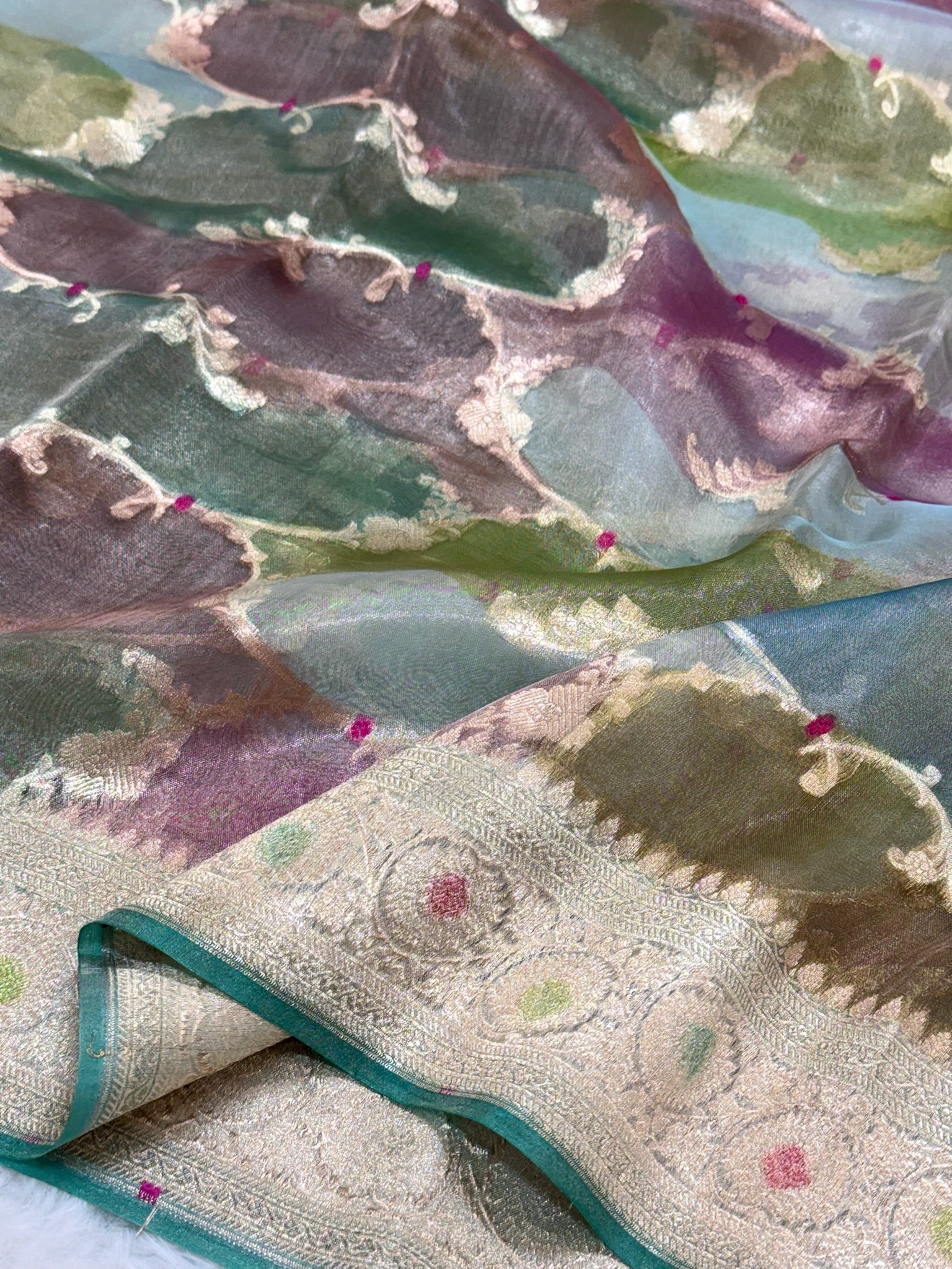 Green Pure Mulberry Tissue Silk Handloom Banarasi Saree |Ektara Weave|