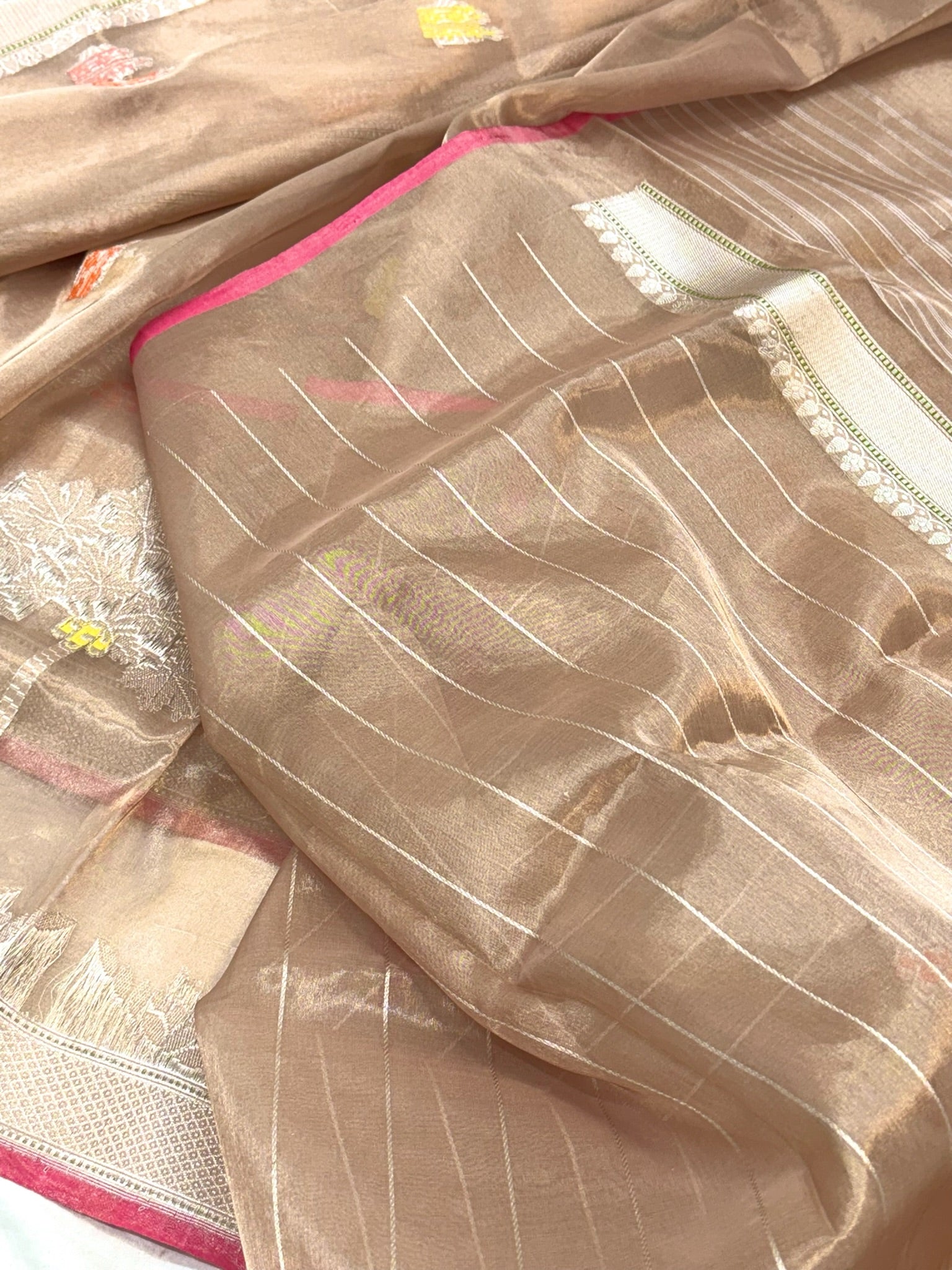 Champagne Kora Tissue Pure Handwoven Saree