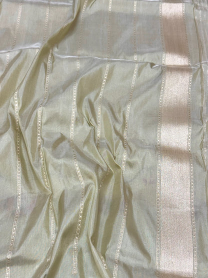 Light Pista Green Exclusive Banarasi Contemporary Saree | Pure Katan Mulberry Silk - Kadhwa Technique Handwoven Banarasi Saree