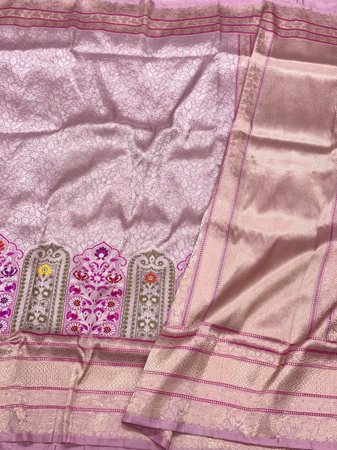 Pink Pure Katan Silk & Pure Mulberry Silk | Kadhwa Weave | Handwoven Contemporary Banarasi Brocade Saree