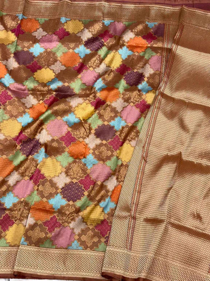 Brown Pure Katan Silk & Pure Mulberry Silk | Authentic Handwoven Luxury Banarasi  Saree - Kadhwa  Rangkaat Weave