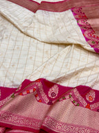 Ivory/Pink Ektara Weave Banarasi Handwoven Saree