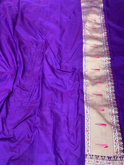 Purple Pure Katan Silk & Pure Mulberry Silk Handloom Banarasi Saree