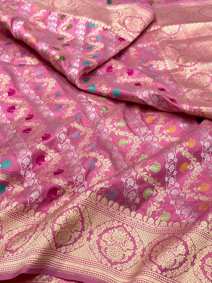 Hot Pink Pure Katan Silk Saree | Kadhwa Technique | Handwoven Banarasi Saree | 100% Pure Mulberry Silk Saree