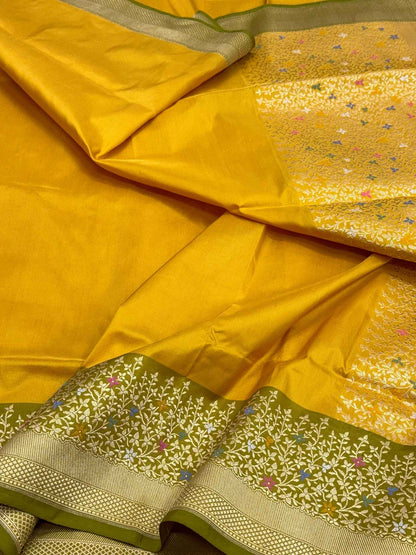 Mustard Yellow Katan Silk Pure Handwoven Saree