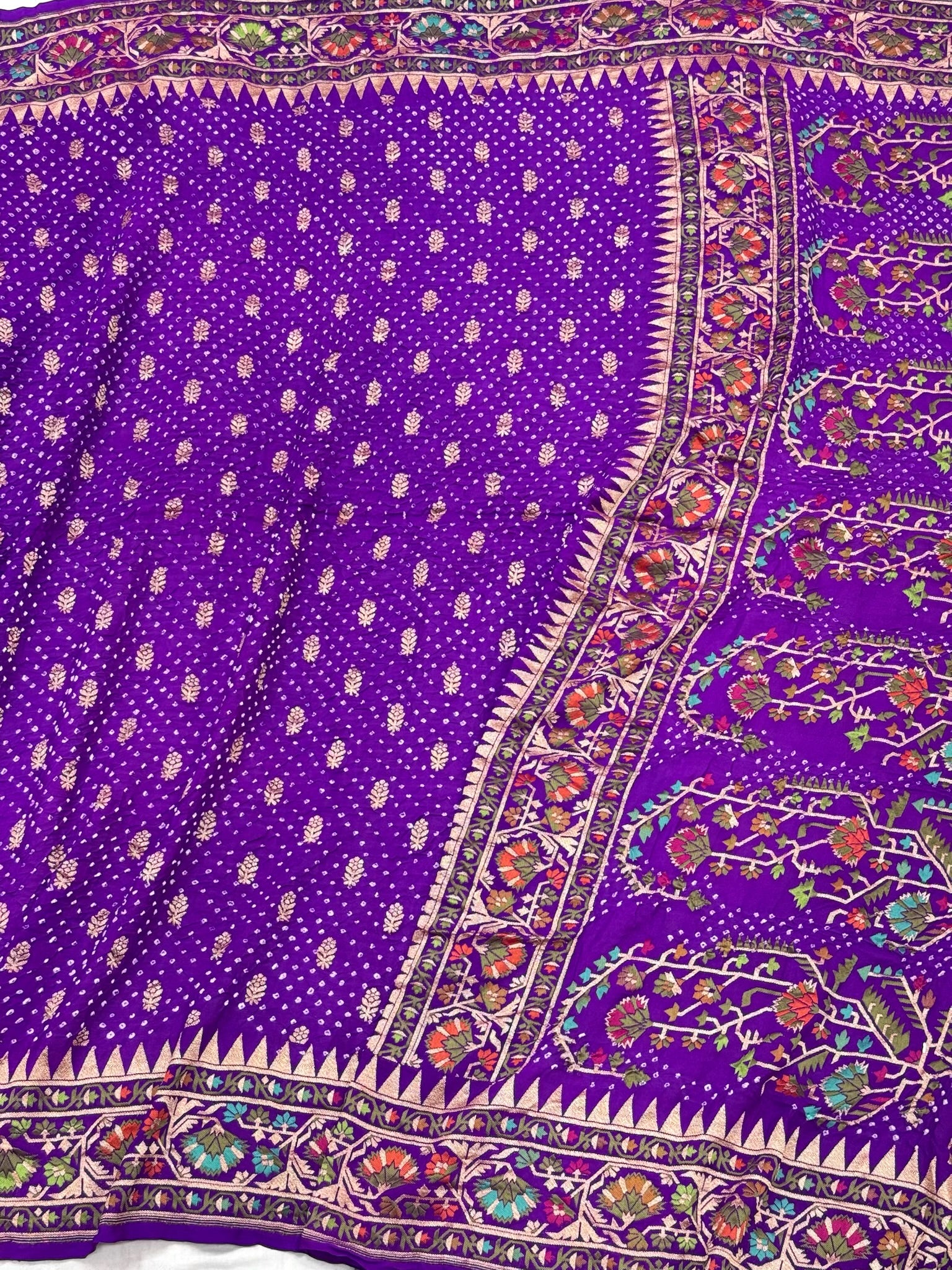 Purple Pure Chiffon Georgette Handloom Banarasi Bandhej Saree - Six Yards Elevated