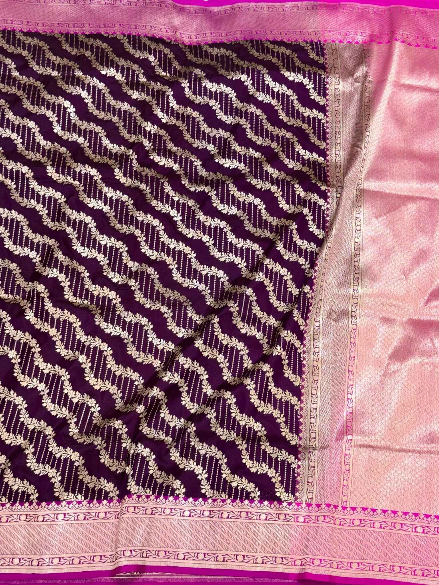 Wine Pure Mulberry Silk & Pure Katan Silk Handloom Banarasi Silk Saree