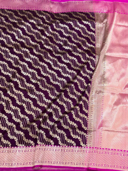 Wine Pure Mulberry Silk & Pure Katan Silk Handloom Banarasi Silk Saree
