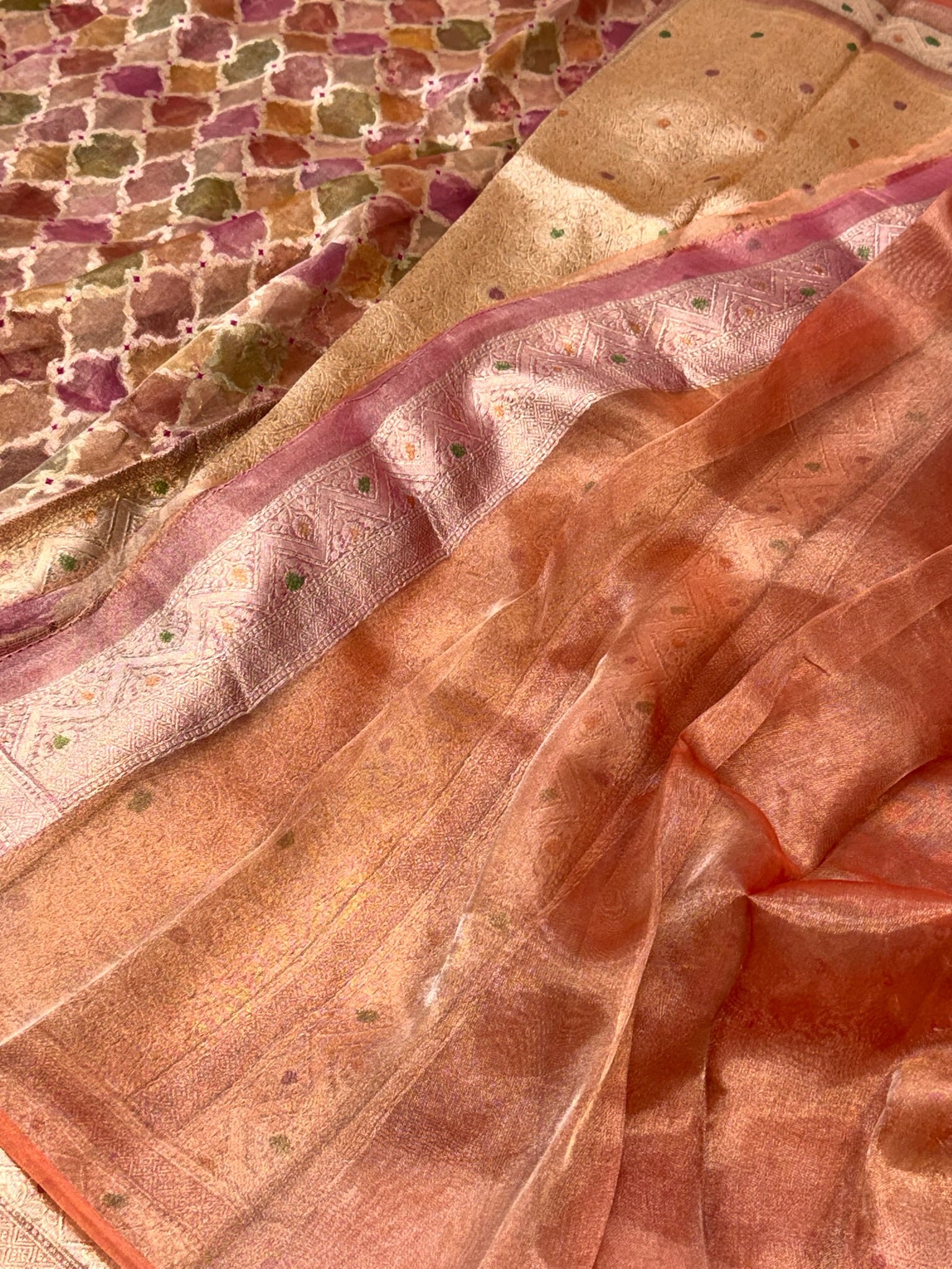 Peach Ektara Tissue Handloom Saree