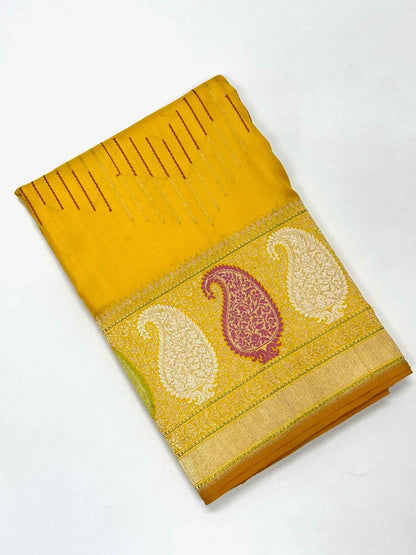 Yellow Ektara Weave Pure Banarasi Handwoven Saree