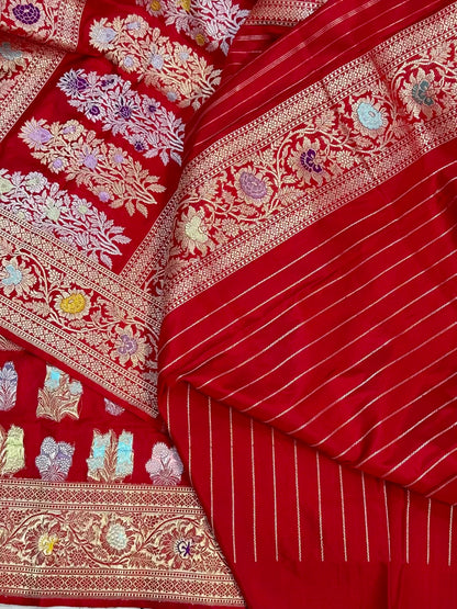 Deep Red Double Katan Silk Handwoven Saree