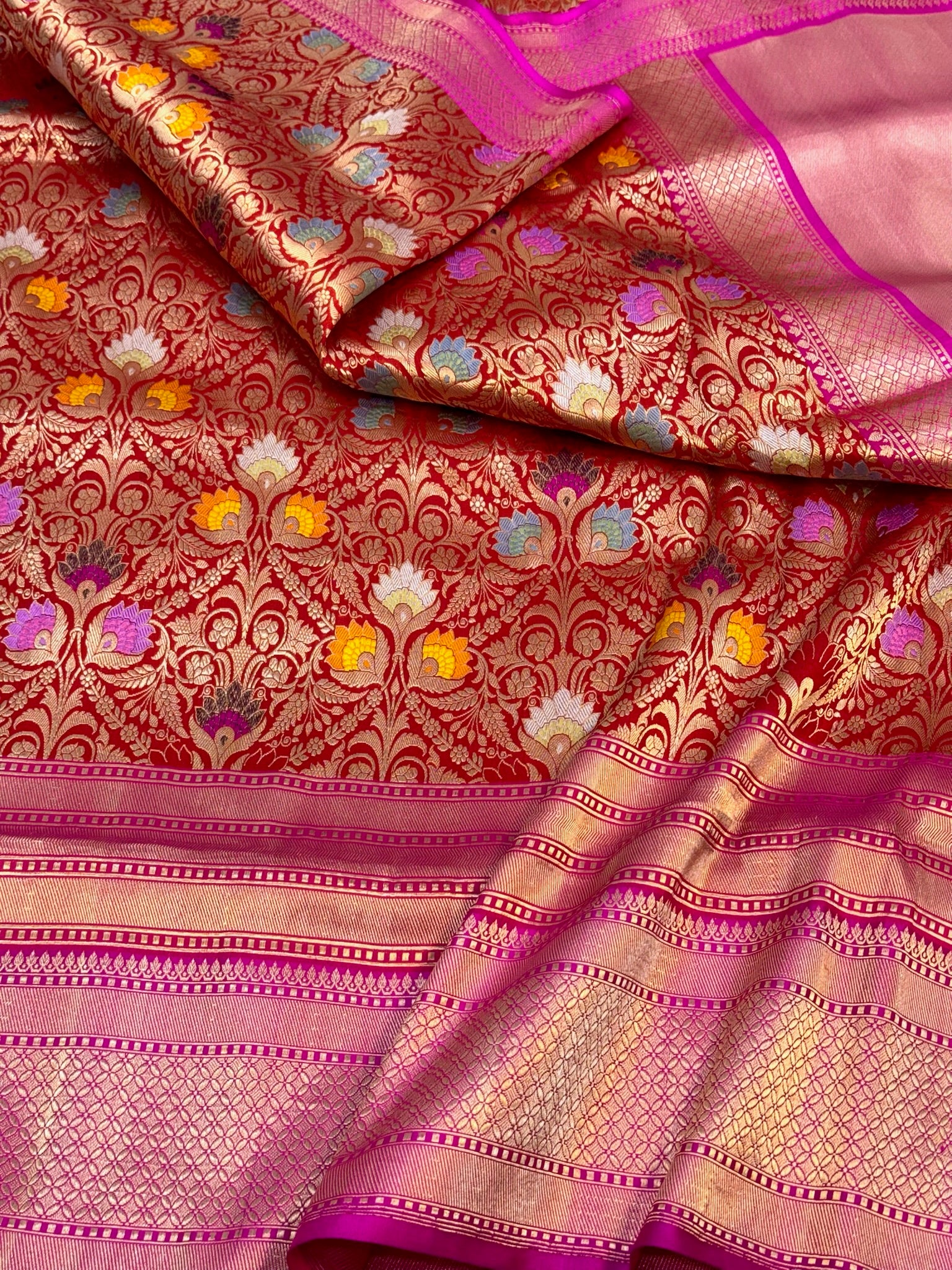 Red Katan Silk Satin Border Pure Handwoven Saree