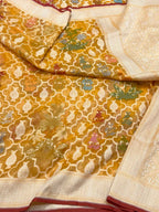 Mustard Yellow Pure Muslin Cotton & Tissue Jamdani | Ektara Weave | Handloom Banarasi Saree