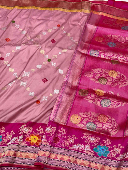 Lilac Pink Pure Katan Mulberry Silk Handwoven | Kadhwa + Kadhiyal + Ektara Weave | Banarasi Saree