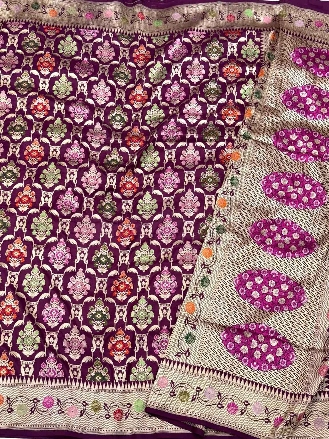 Wine Green Pure Katan Silk - Pure Mulberry Silk Handloom Banarasi Saree