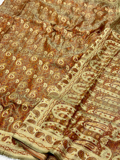 Sage Green Pure Satin Silk Handwoven Banarasi Saree |Tanchoi|