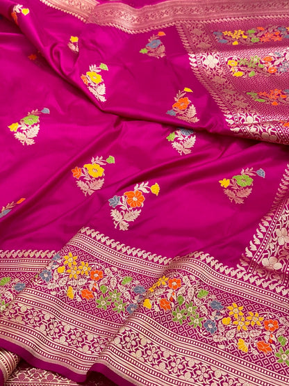 Pink Pure Mulberry Katan Silk  Handwoven Banarasi Saree - Kadhwa Weave