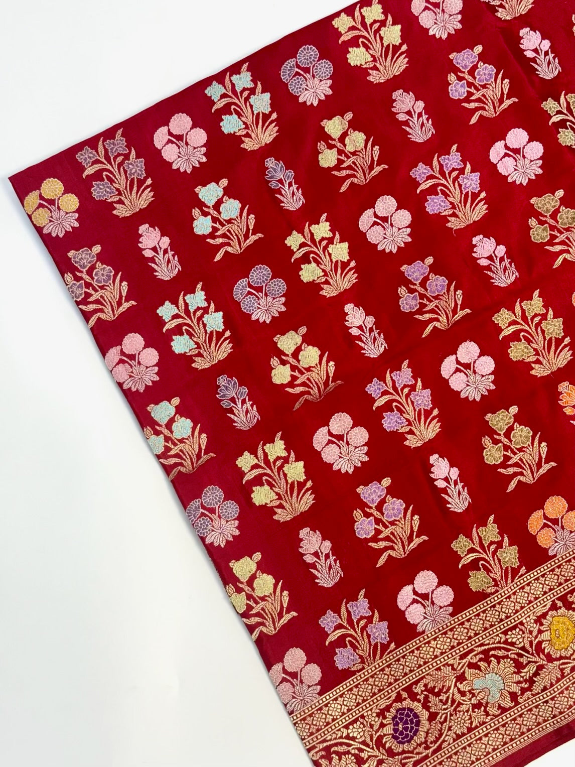 Deep Red Double Katan Silk Handwoven Saree