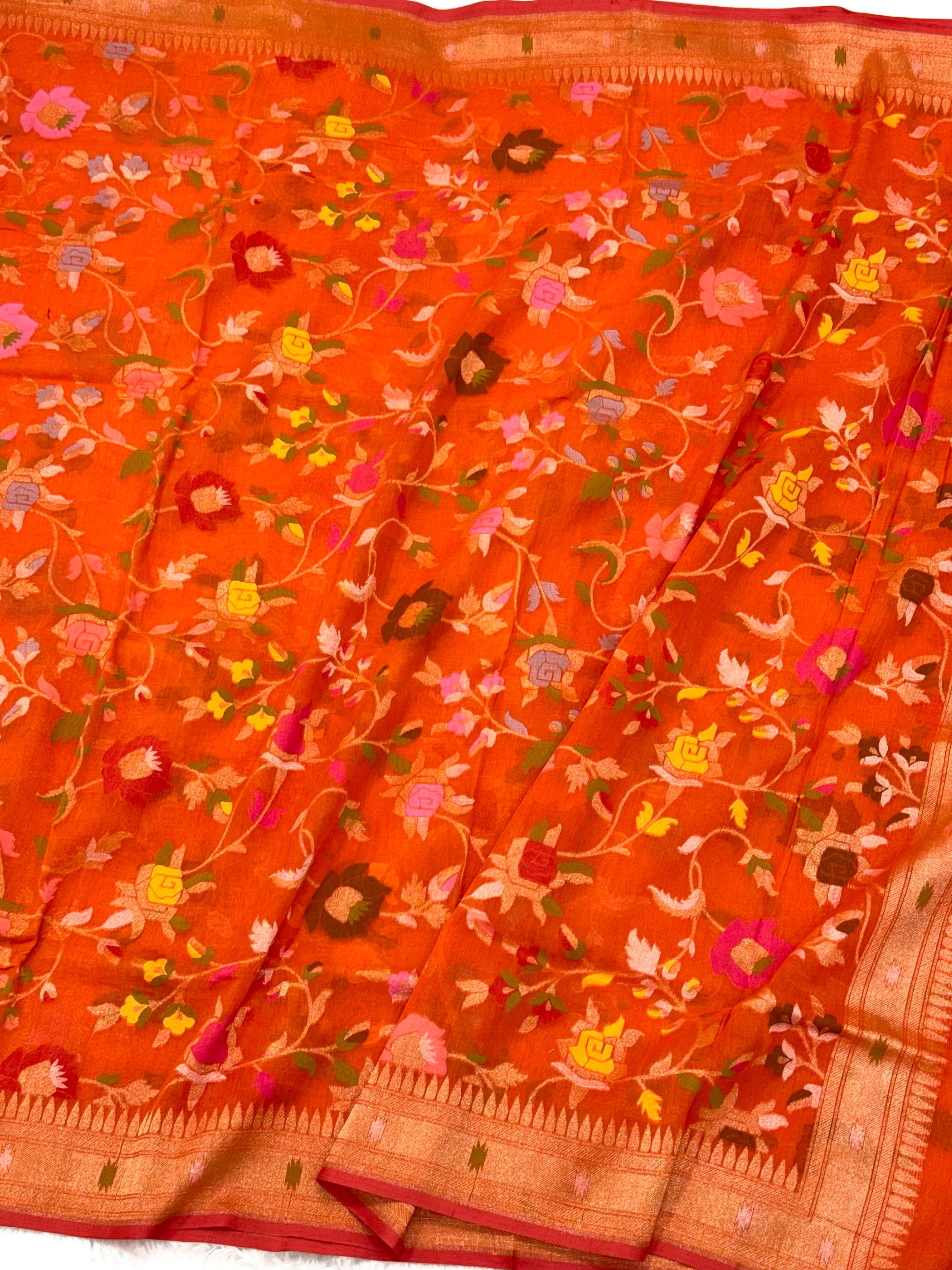 Rust Orange Pure Muslin Cotton Jamdani Ektara Handloom Banarasi Dupatta