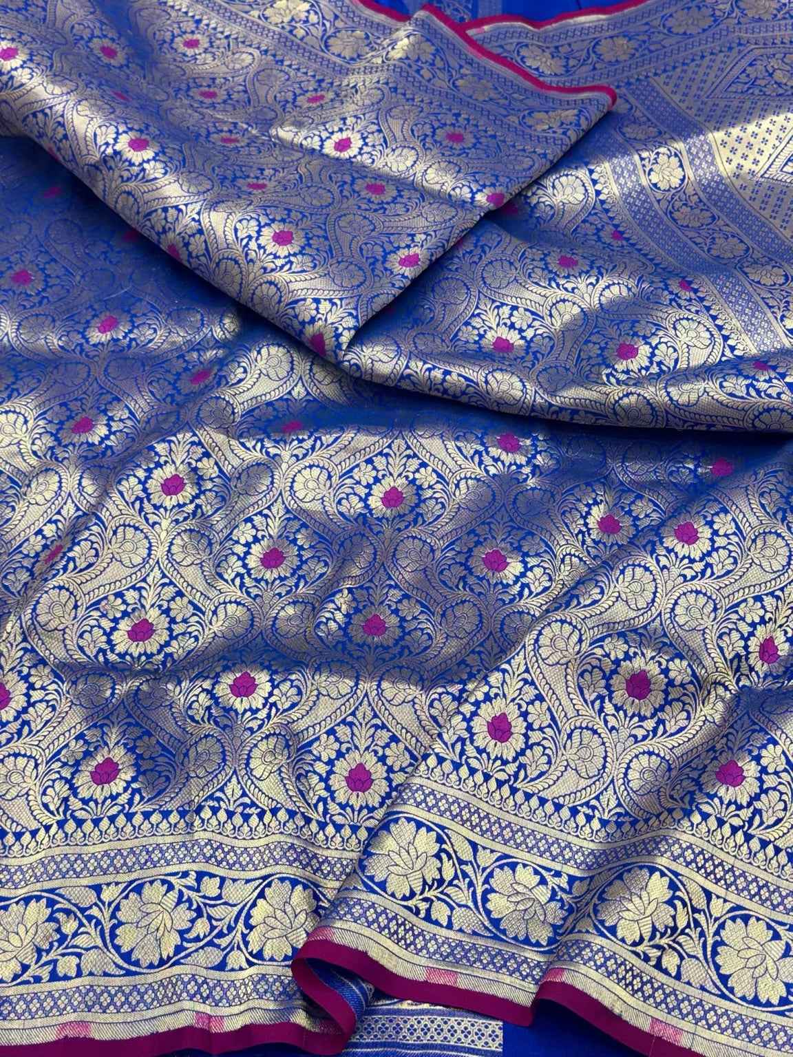 Blue Pure Katan Silk & Pure Mulberry Silk Handloom Banarasi Brocade Saree