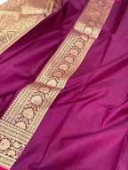 Dark Magenta Pure Satin Silk Handwoven Banarasi Saree