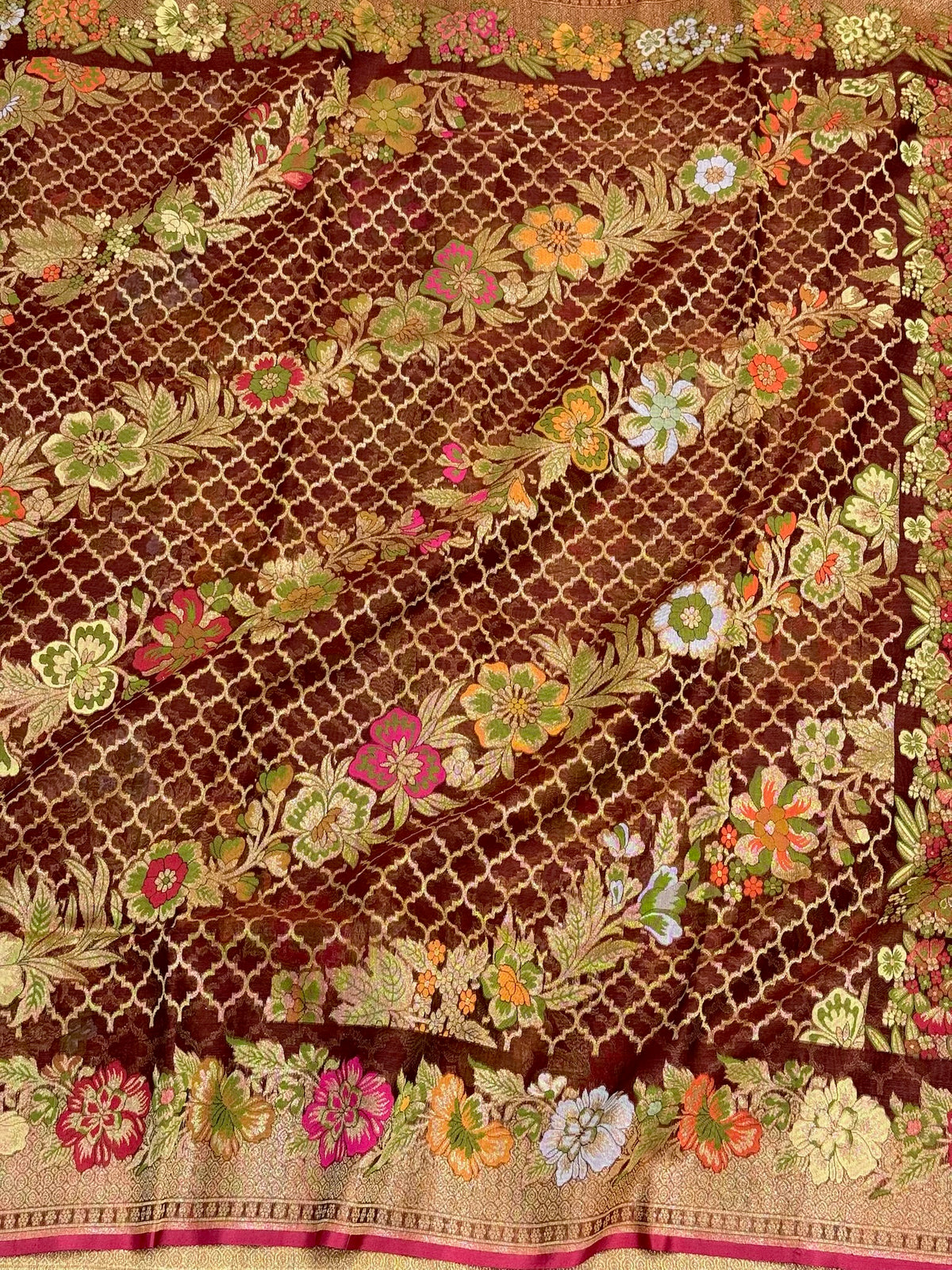 Brown Pure Mulberry Kora Silk Jamdani | Ektara Technique | Handloom Banarasi Saree - The New Classic