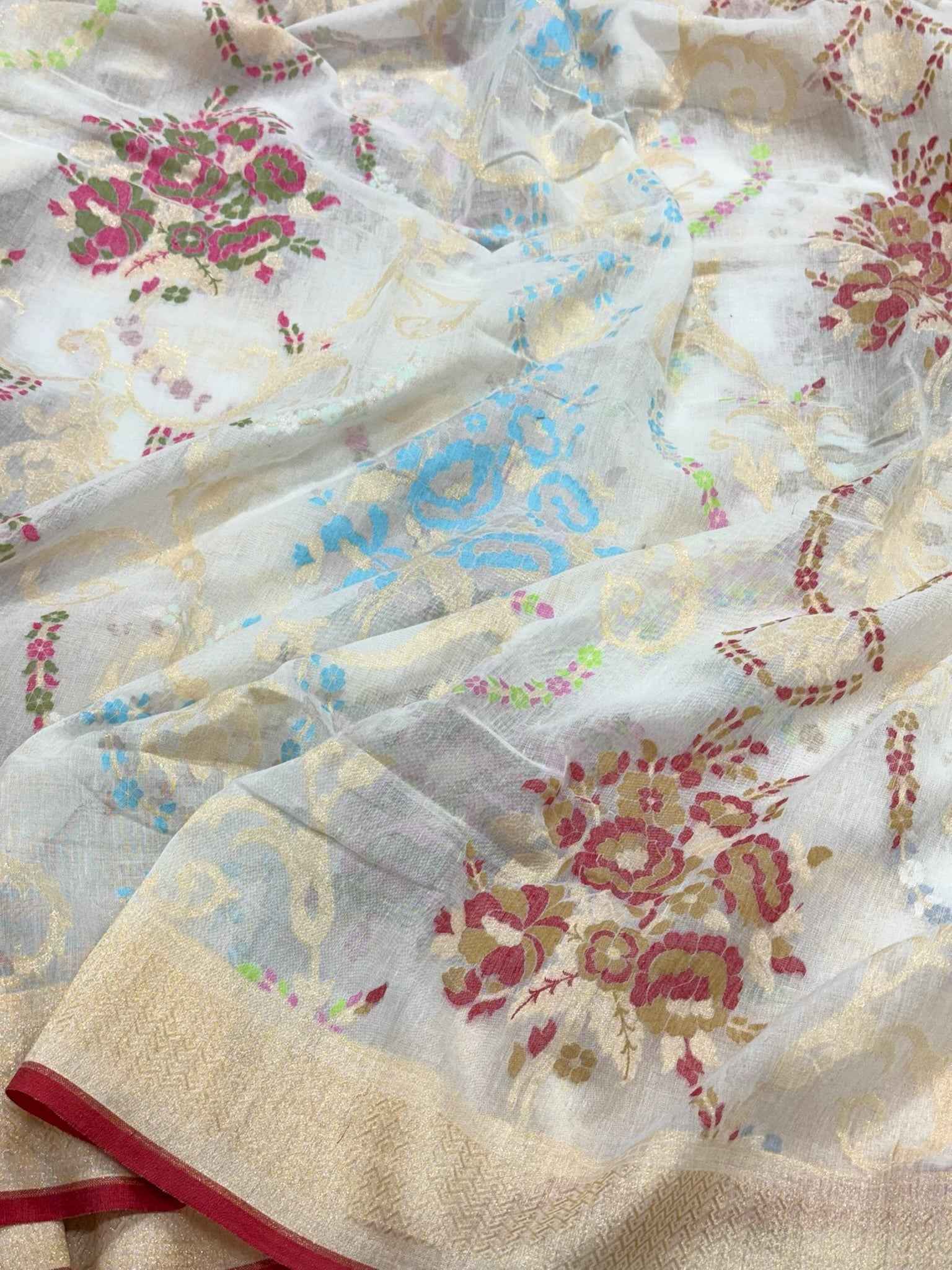 Dusty Lilac Pink Pure Muslin Cotton Ektara Jamdani Handloom Banarasi Saree