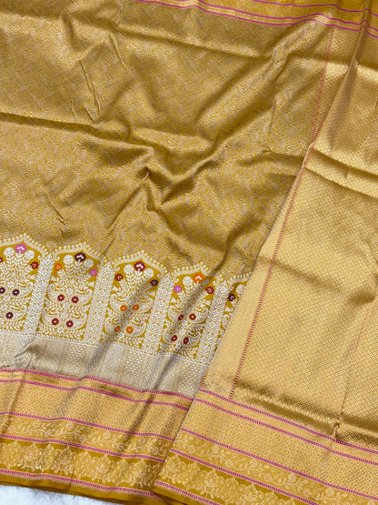 Mustard Yellow Pure Mulberry Katan Silk Handwoven Banarasi Saree |Brocade|