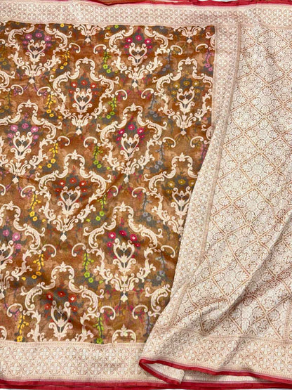 Beige Pure Tissue Silk Handloom Lightweight Banarasi Saree