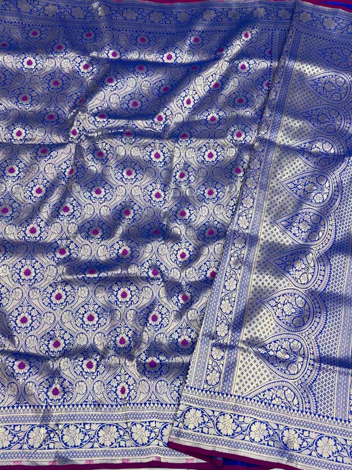 Blue Pure Katan Silk & Pure Mulberry Silk Handloom Banarasi Brocade Saree