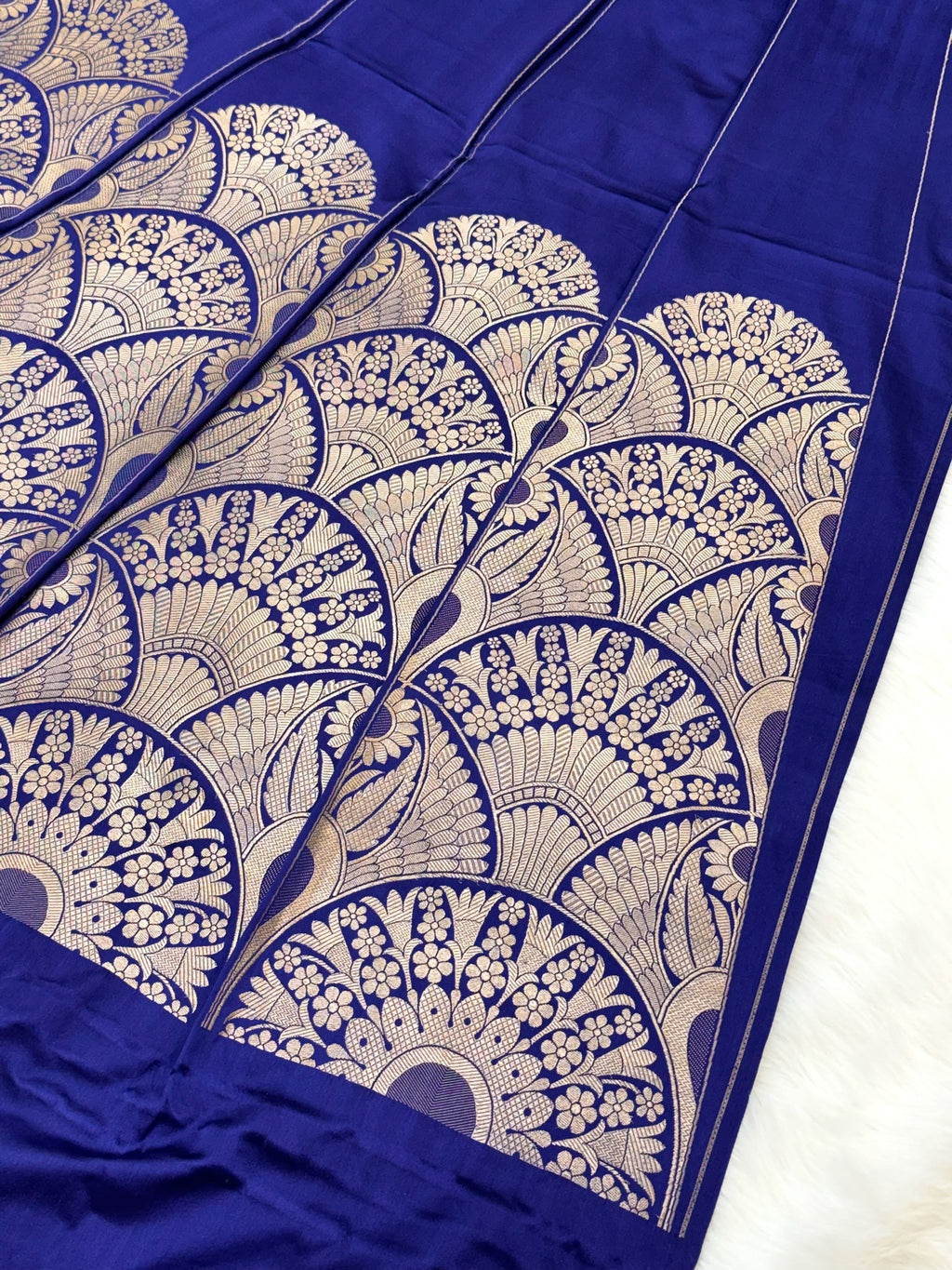 Royal Blue Satin Silk Pure Handwoven Lahenga