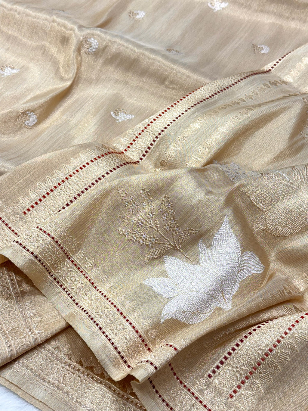 Beige Ektara Weave Katan Tissue Handwoven Banarasi Silk Saree