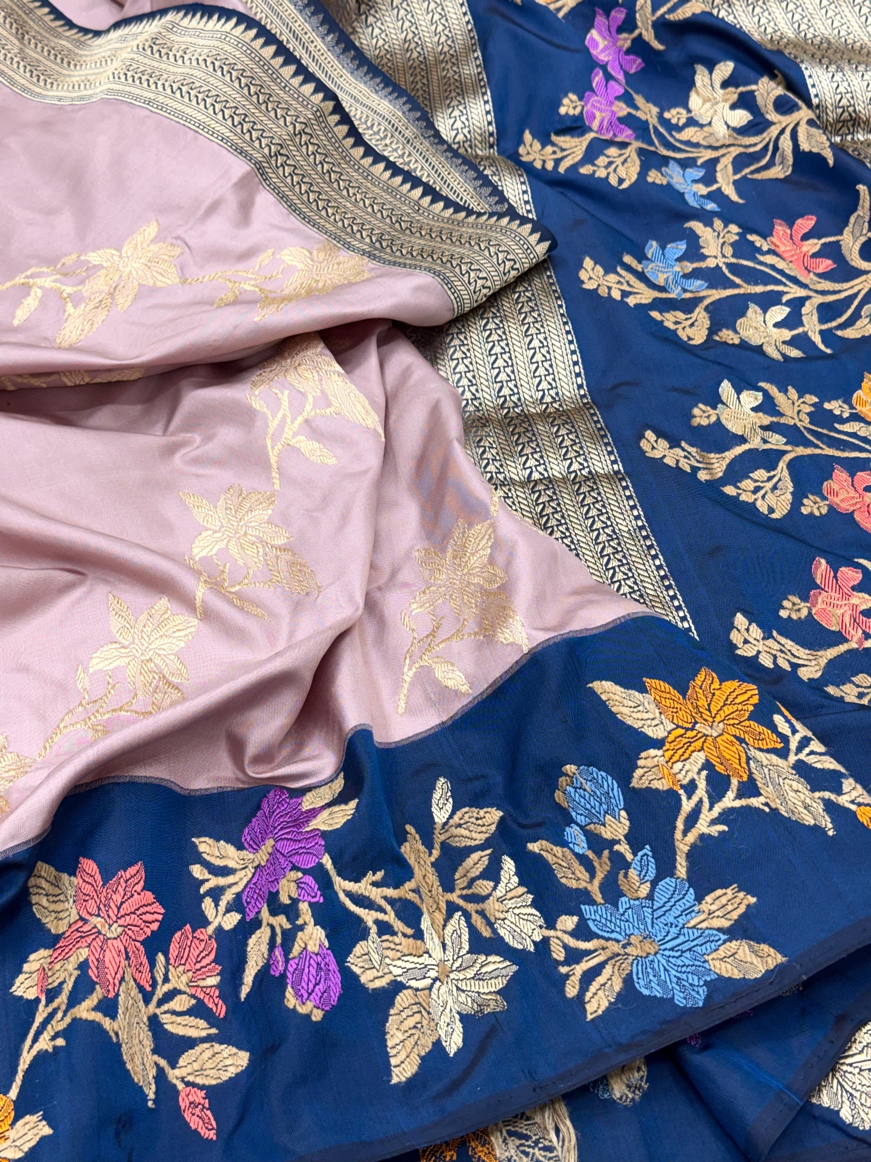 Mauve Pink 100% Pure Mulberry Katan Silk Handwoven Banarasi Saree